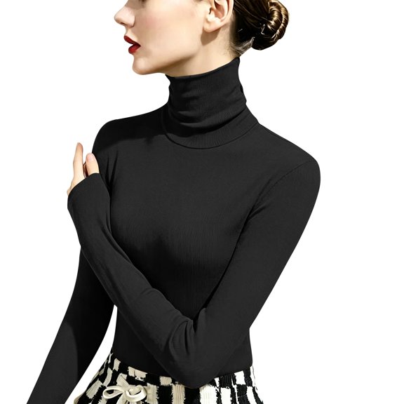 TOMVIGX Women Slim Fit Turtleneck Long Sleeve Thermal Shirts Soft Ribbed DeRui Base Layer Top Casual Stretch High Neck Undershirt Fall Winter Basic Layering Tee Work Business Casual Outfits for Women