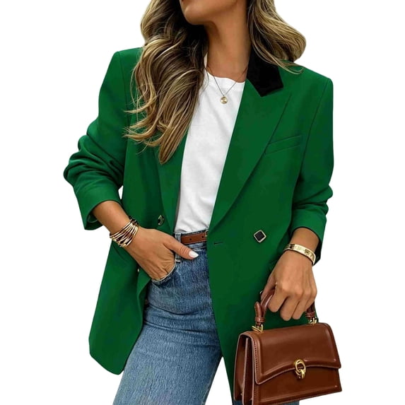 TOMVIGX Womens Blazer Stretchy Lapel Casual Blazer Long Sleeve Work Office Suit Jacket Loose Fit Fall Transition Outfits with Pocket Green S