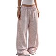 thumbnail image 1 of TOMVIGX Womens Leopard Pants Floor Length Casual Wide Leg Sweatpants Drawstring Elastic Waist Relaxed Baggy Pants Trendy Loose Streetwear Trousers S, 1 of 7