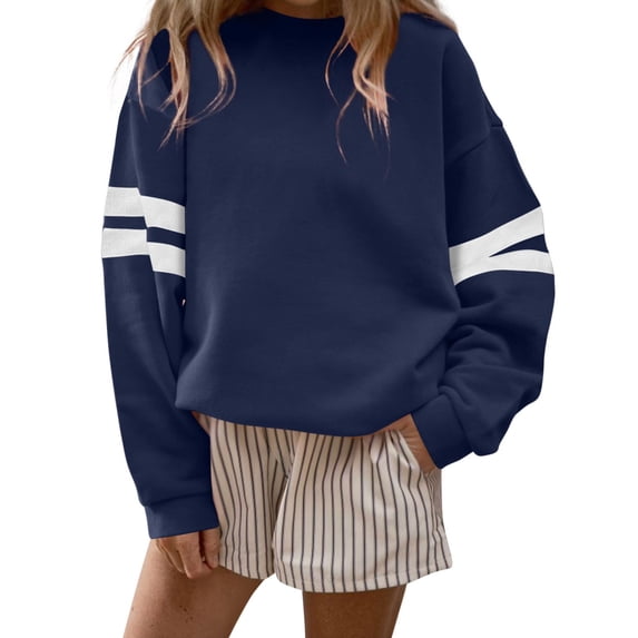 TOMVIGX Women Varsity Striped Sweatshirt Crew Neck Fall Oversized Sweatshirts Long Sleeve Y2k Sweat Shirt Casual Loose Fit Game Day Pullover Tops