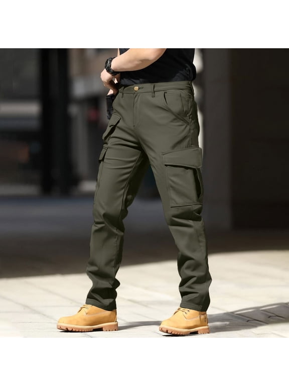 Work Pants for Men Ripstop Baggy Waterproof Hiking Pants Cargo Comfy Stretchy Work Pant Elastic Waist Climbing Fishing Outdoor Army Green Pants with Multi Pockets 2XL