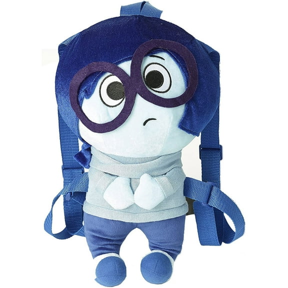 TOMY Inside Out by Sadness 17 in Plush Backpack with Adjustable Strap, Blue and White