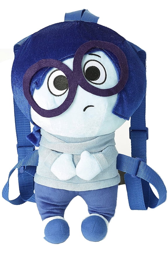 Inside Out by Sadness 17 in Plush Backpack with Adjustable Strap, Blue and White