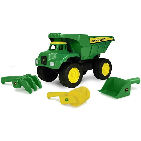 TOMY John Deere 15" Big Scoop Dump Truck with Sand Tools, Brown/a