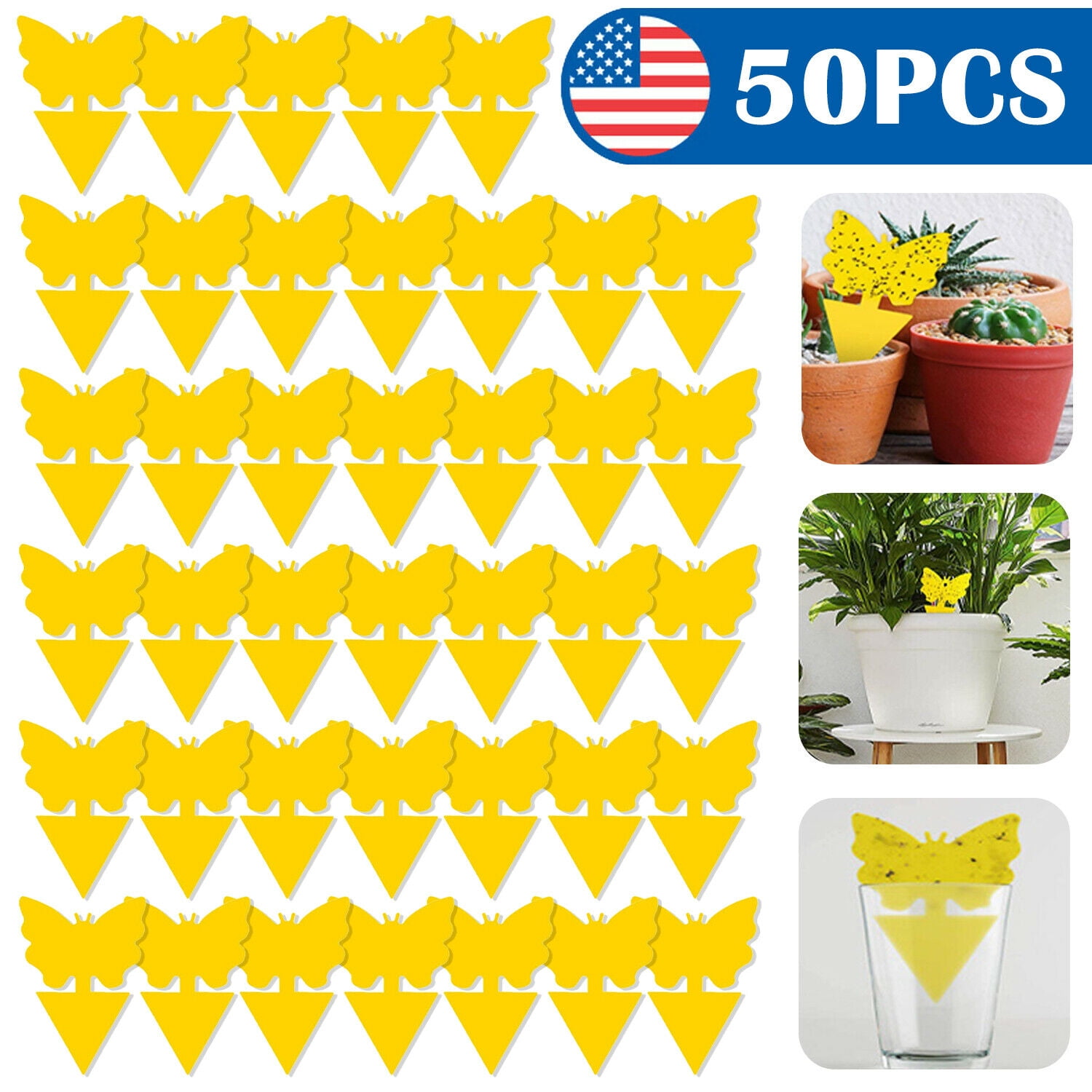 TONAIN 50pcs Sticky Fruit Fly Traps Fungus Gnat Killer Trap Gnat Catcher Fly Paper Sticker for Indoor House Plant
