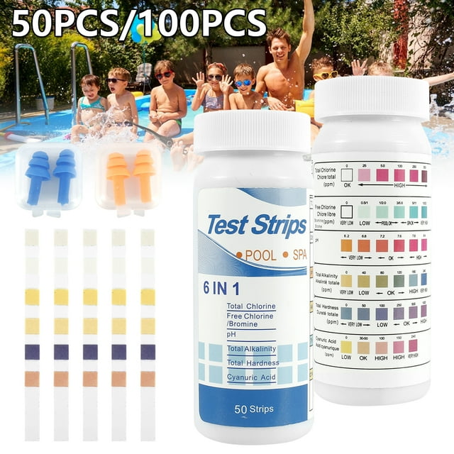 TONAIN 6 IN 1 Test Strips Kit 100 Pcs, Swimming Pool Spa & hot tub Chemicals Test Strips for