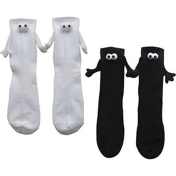 TONAIN Hand in Hand Socks, Magnetic Sucktion 3D Doll Couple Socks, Funny Couple Holding Hands Sock, Mid-Tube Cute Couple Socks, Novelty Funny Socks for Women Men