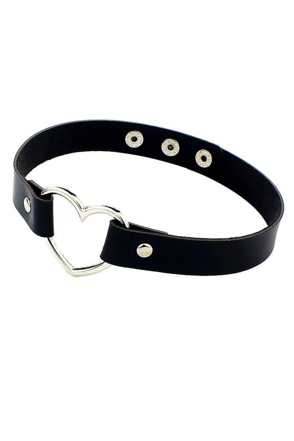 Leather Necklace Women Heart-shaped Collar Adjustable PU Choker Punk Style Neck Jewelry
