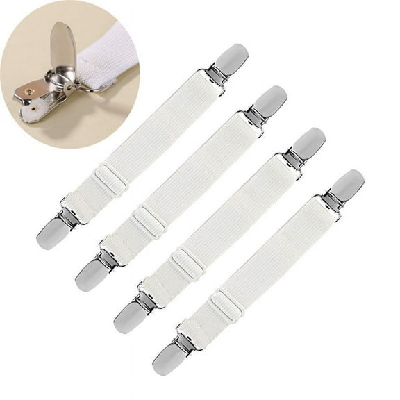 TONAIN White Bed Sheet Suspenders, 4PCS Adjustable Bed Sheet Holder Straps Sheet Fasteners Heavy Duty Bed Sheet Grippers for Mattresses Fitted Sheets Flat Sheets