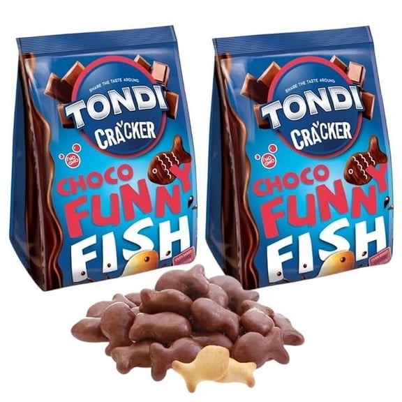 TONDI CRACKER CHOCO GLAZED - GOLD FUNNY FISH-NO GMO, OVEN BAKED, YEAST FREE 12.34OZ - 2 PACK