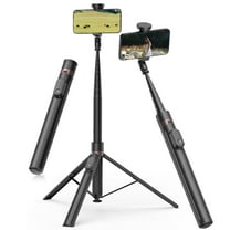 TONEOF 66" Phone Selfie Stick Tripod Stand Automatic Open with Magnetic Remote, Travel Video Tripod 360°Rotatable for iPhone/Android(Black)