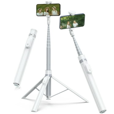 TONEOF 66" Phone Selfie Stick Tripod Stand Automatic Open with Magnetic Remote, Travel Tripod 360°Rotatable for iPhone/Android(White)
