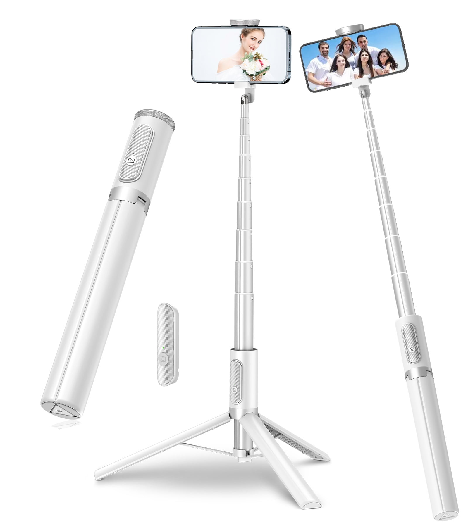 TONEOF 67in White Phone Tripod Selfie Stick with Remote control Portable for 4-7” iPhone and Android