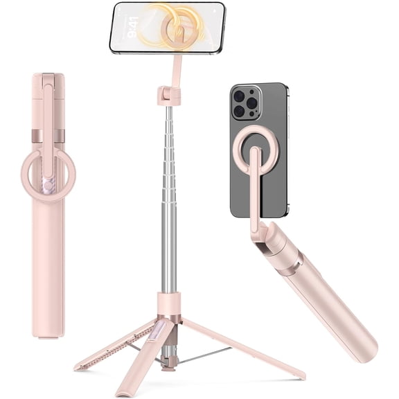 TONEOF 68" Magnetic Tripod for iPhone,Aluminum Alloy Selfie Stick for Magsafe with Rechargeable Remote & Metal Ring, 360° Rotation Portable Extendable Phone Tripod Stand for Video Recording/Vlog