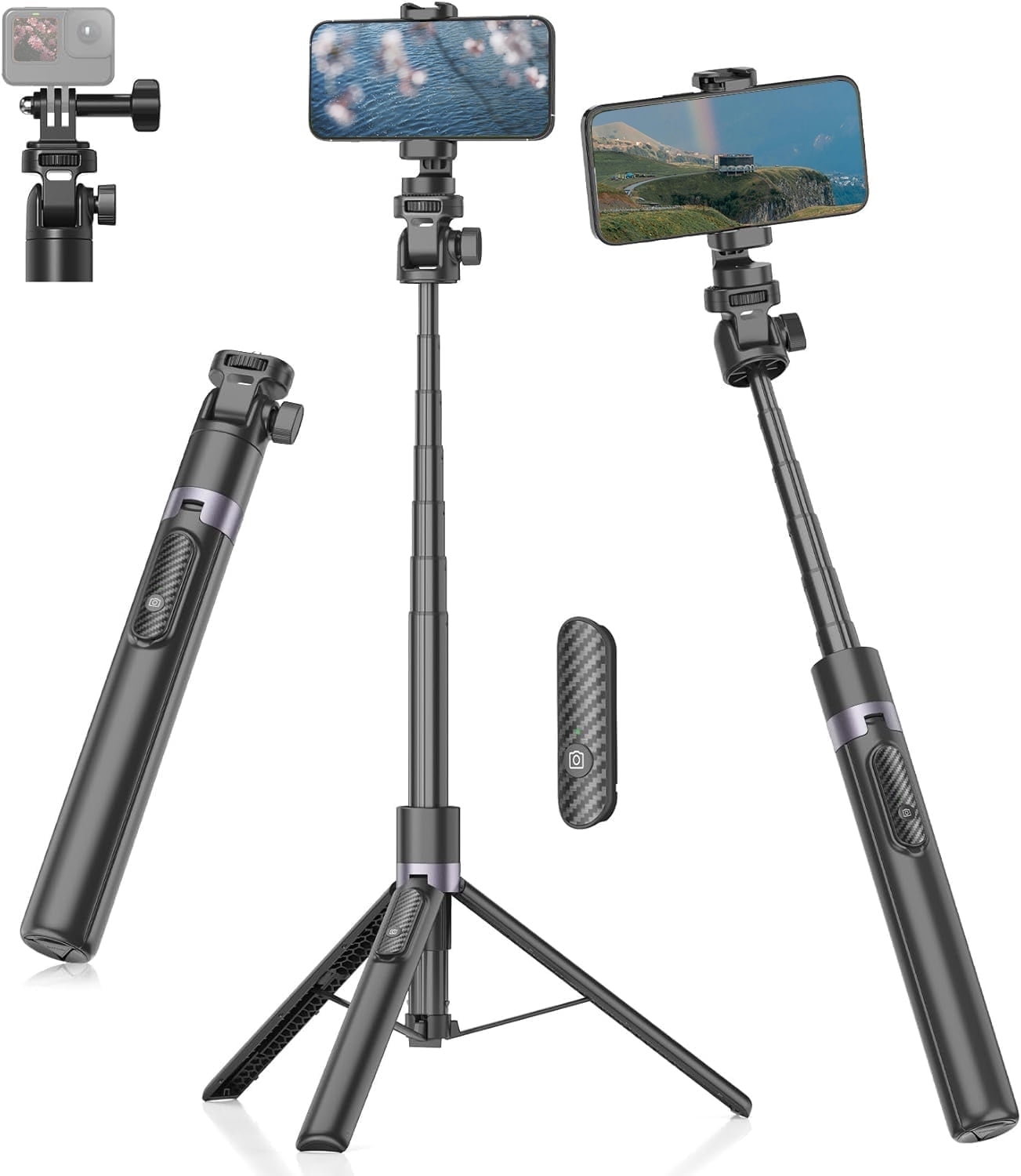 TONEOF 68" Selfie Stick Tripod with Remote for Cellphone 4"-7", Travel Tripod Stand for Gopro Camera/Action Camera