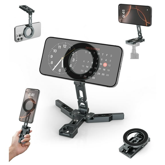 TONEOF Magnetic Phone Tripod Stand,Foldable CellPhone Holder for Magsafe with Arca-Swiss,1/4'' Screw Hole,Cold Shoe Mount,Pocket Mini Aluminum Selfie Stick Tripod Mount for iPhone/Android,Desk,Travel
