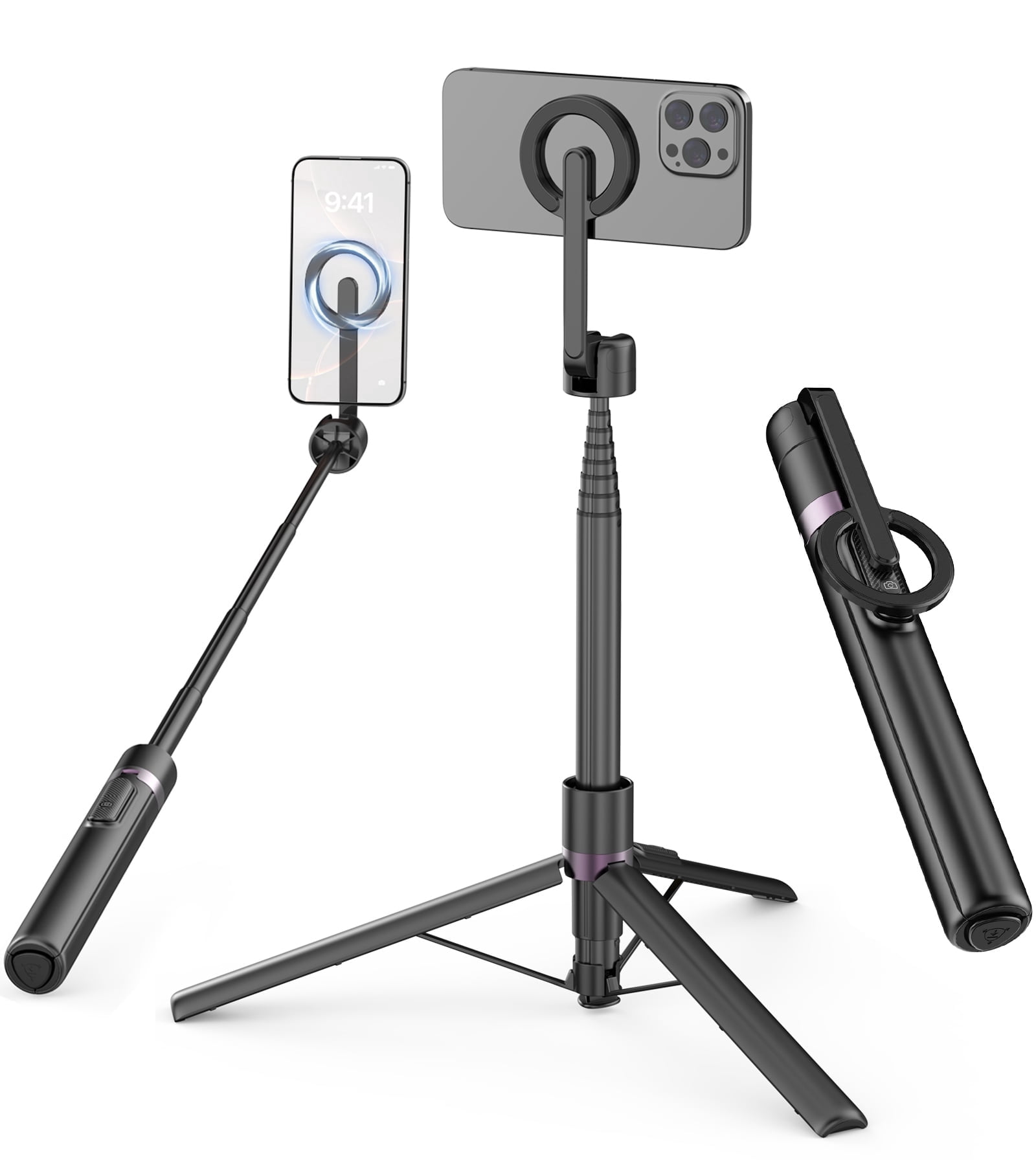 TONEOF 68" Magnetic Tripod for iPhone,Aluminum Alloy Selfie Stick for Magsafe with Rechargeable Remote & Metal Ring, 360° Rotation Portable Extendable Phone Tripod Stand for Video Recording/Vlog
