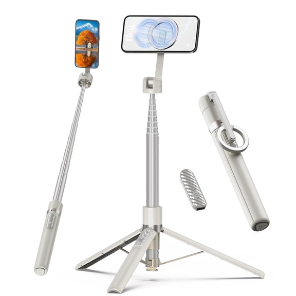 TONEOF 68" Magnetic Tripod for iPhone,Aluminum Alloy Selfie Stick for Magsafe with Rechargeable Remote & Metal Ring, 360 Rotation Portable Extendable Phone Tripod Stand for Video Recording/Vlog