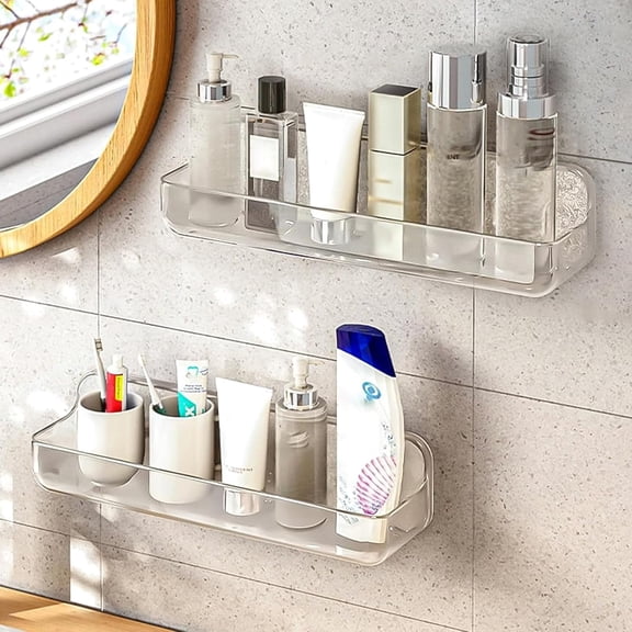 TONGAO 2-Pack Acrylic Wall Mount Organizer, Self Adhesive Shelf for Bathroom & Kitchen, No Drilling Shower Caddy with 3 Tapes