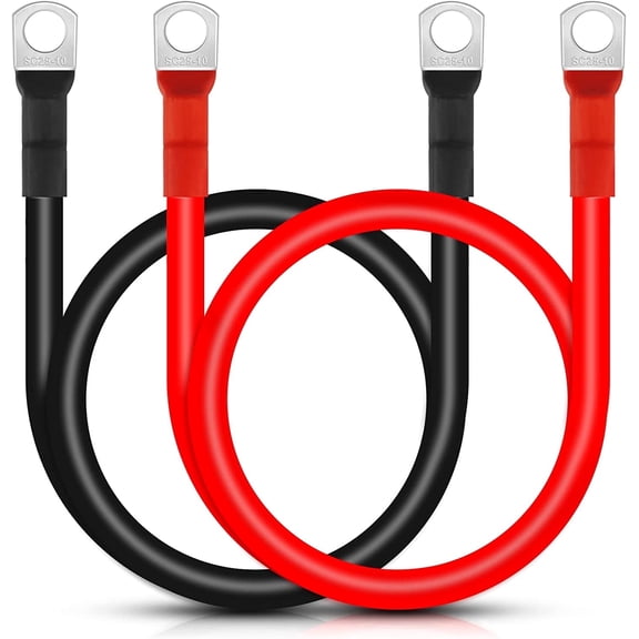 TONGAO 3 AWG Pure Copper Battery Cable, 40" Power Inverter Wire Set with 3/8" Lugs Both Ends, for Automotive, Solar, Marine, RV, Red/Black