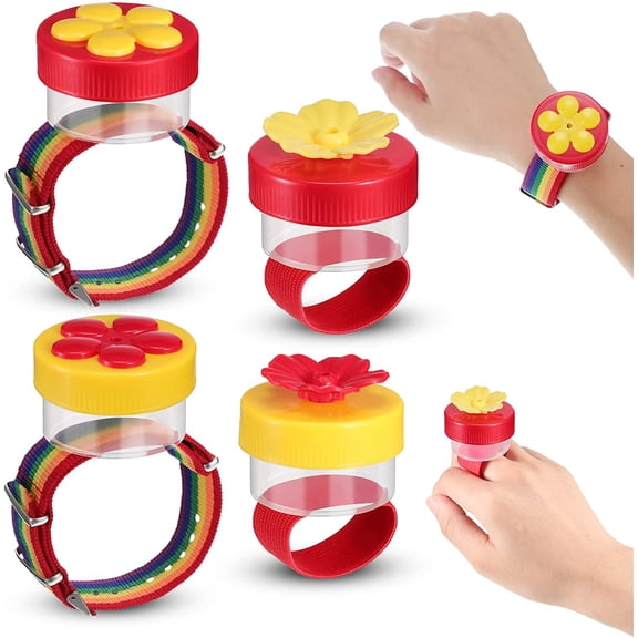 TONGAO 4-Piece Hummingbird Wrist Feeder, Hand Feeding Perch with Adjustable Strap, Flower-Style Mini Feeding Tool (Ring & Wrist Style)