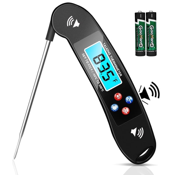 TONGAO Digital Talking Thermometer for the Blind, Waterproof Instant Read Food Thermometer with Talking Function & Backlight, Meat Probe for Cooking & Grilling