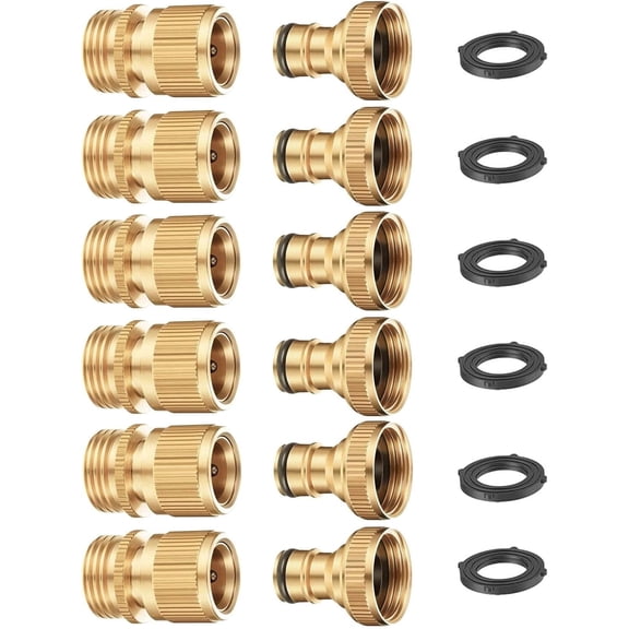 TONGAO Garden Hose Quick Connector, Solid Brass 3/4" Thread Fitting, No-Leak Water Hose Female & Male Easy Connect, 6 Sets