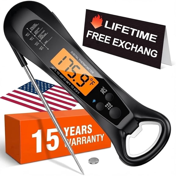 TONGAO Meat Probe Thermometer, 1s Instant Read, Waterproof, Auto-Rotate, Nist 0.5F, Led Display, for Bbq & Beef