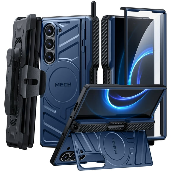 Tongate Rugged Magnetic Case with S Pen Holder & Stand, Built-in Screen Protector for Samsung Galaxy Z Fold 6 5G, Blue