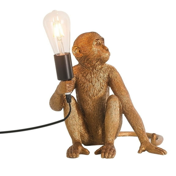 Elinkume Monkey Table Lamp, Resin Design Table Lamp, Bedroom, Living Room 4.33*12 inches (Gold)