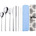 thumbnail image 1 of TONGPPUA 9 Pcs Stainless Steel Reusable Flatware Set, Portable Travel Utensils Set, Cutlery Set with Knife Fork Spoon Chopsticks Cleaning Brush Straws Case Set for Camping, Picnic, Office, School, 1 of 10