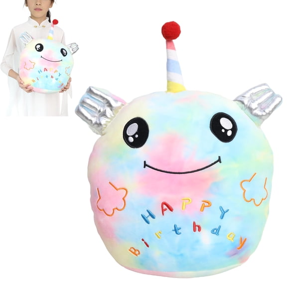 TONGSONG 16 Inch Plush Rainbow Axolotl Stuffed Animal Happy Birthday Axolotl Hugging Pillow Birthday Axolotl Plushies Throw Pillow Birthday Axolotl Anime Gift for Kids and Lovers A101