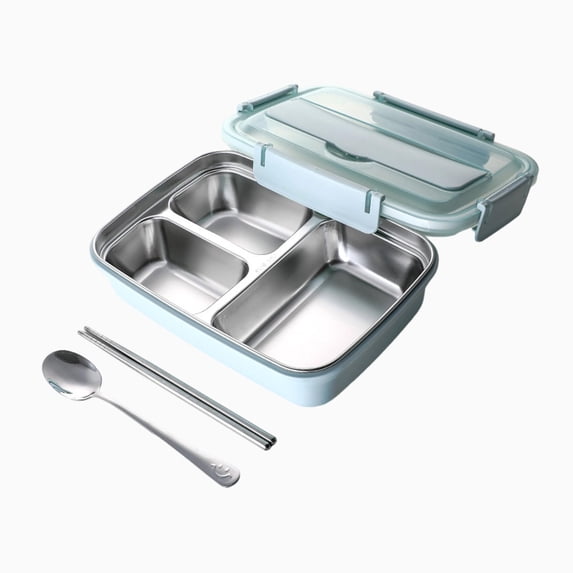 TONGYIJIA Divided Bento Lunch Box, 3 Compartment Meal Prep Container, Portable Food Storage with Utensil Slot, Airtight Leakproof Lunch Container, for Work Office Picnic