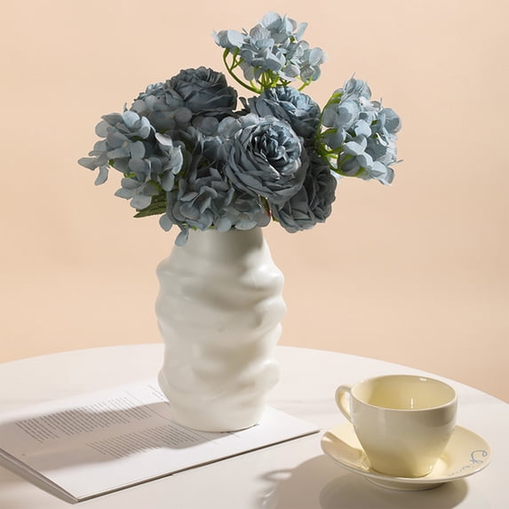 TONGYIJIA Glazed Look Vase, Plastic Imitation Ceramic Vase, Decorative Flower Pot For Tv Cabinet and Console Table, For Dried Flowers, Living Room, Spring Decor