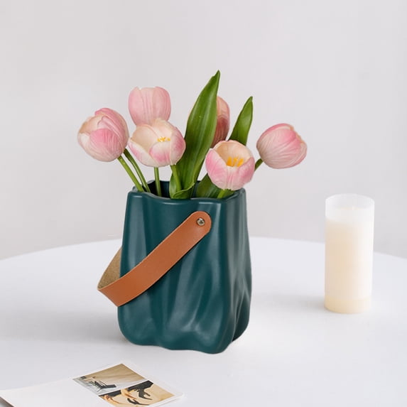 TONGYIJIA Glazed Look Vase, Plastic Imitation Ceramic Vase, Decorative Flower Pot For Tv Cabinet and Console Table, For Dried Flowers, Living Room, Spring Decor