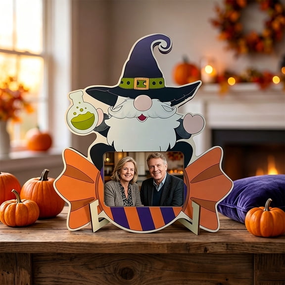 TONGYIJIA Picture Frame, Wooden Halloween Pumpkin Themed Desktop Ornament for 2.5x3.5 Inch Photos, Fall Spooky Table Display, Mantel Decor