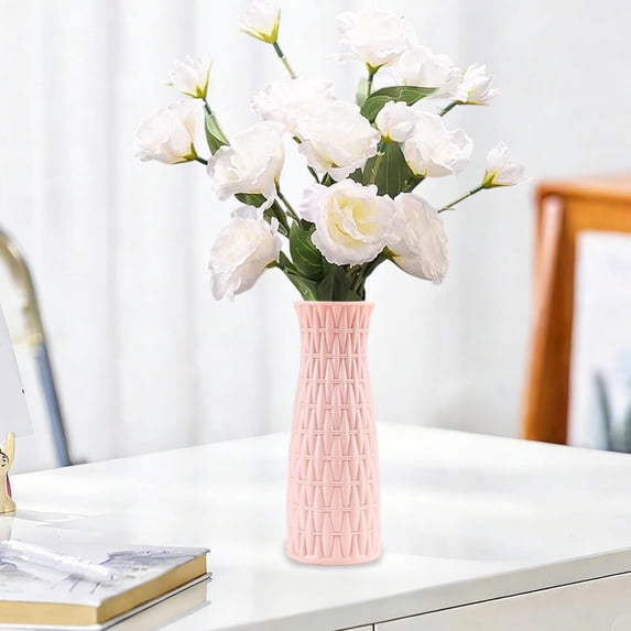 TONGYIJIA Plastic Vase, Flower Arrangement Container For Dry and Wet Flowers, Imitation Rattan Woven Design For Home and Office Decor