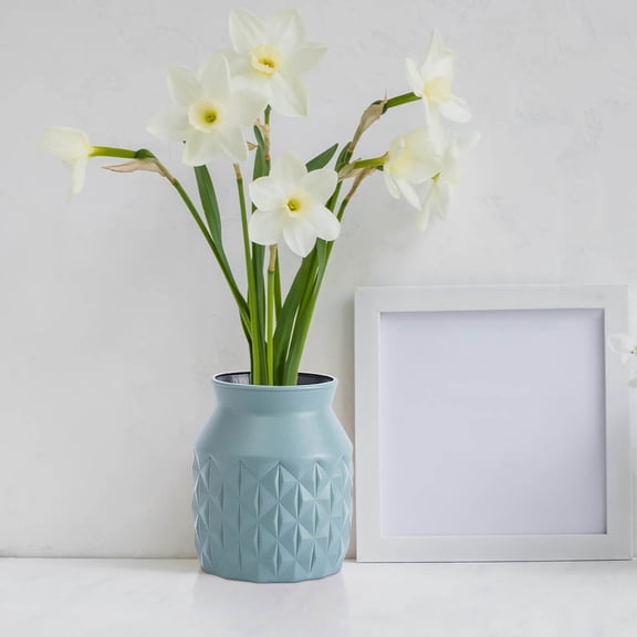 TONGYIJIA Plastic Vase, Imitation Porcelain Pe Flower Pot, Sturdy and Anti Fall Planter For Dried Flowers and Spring Decor