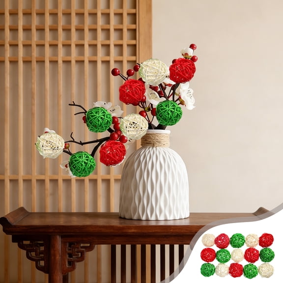 TONGYIJIA Rattan Ball Ornaments, 15 Pack Easter Willow Twig Balls, Natural Vine Decor, Spring Floral Arrangement Fillers for Wreath Centerpiece