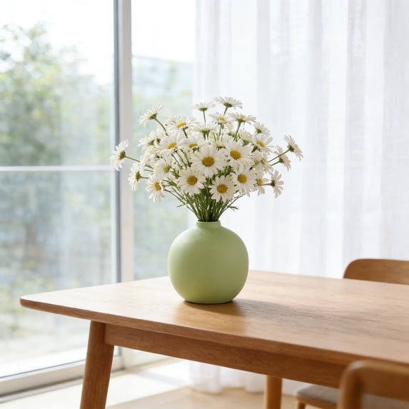 TONGYIJIA Round Plastic Vase, 4X4X1 Inch Faux Ceramic Planter, Small Decorative Pot For Tabletop, Shelf and Desk, Modern Spring Decor Centerpiece