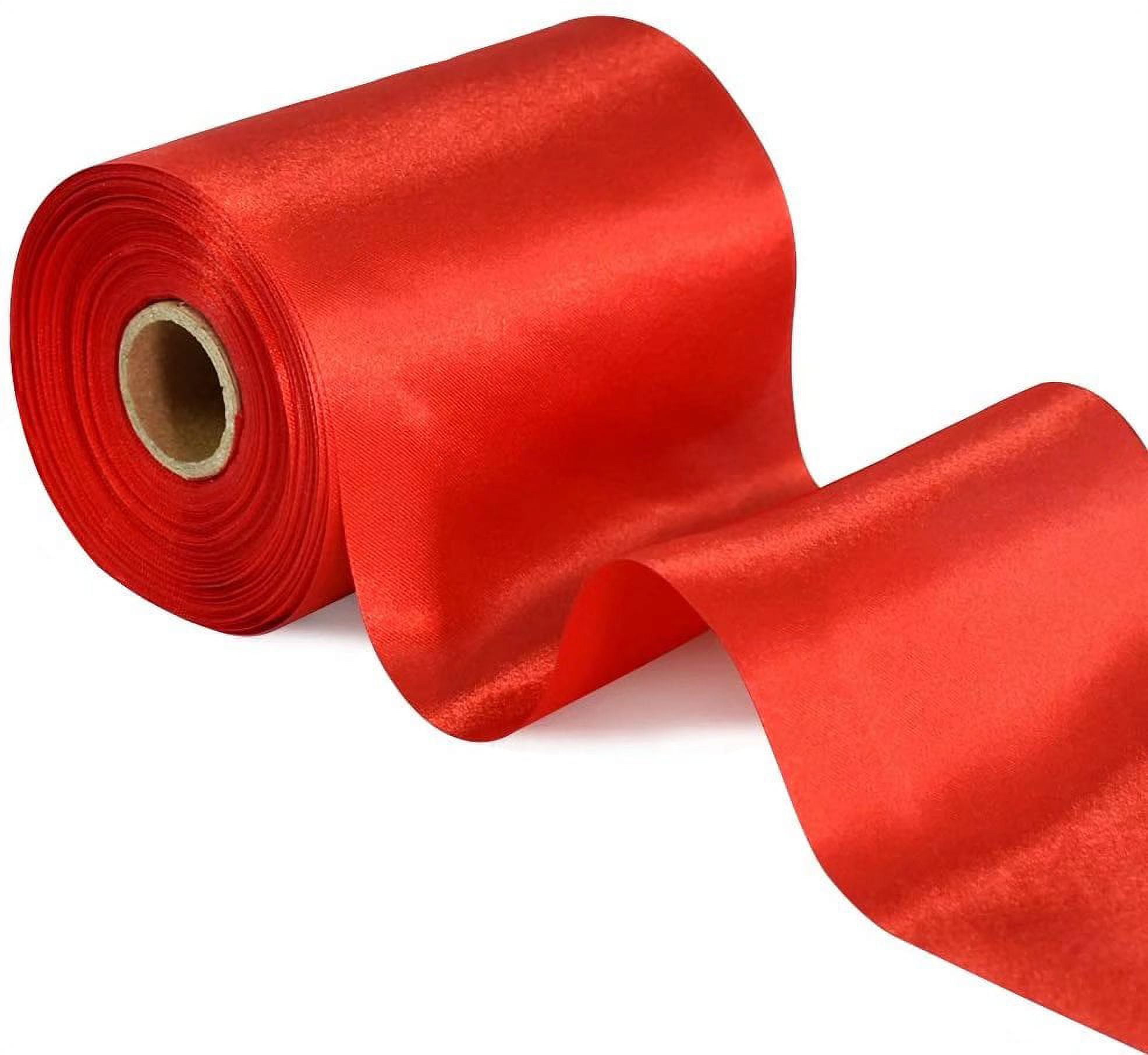 TONIFUL 4 Inch x 22Yards Wide Red Satin Ribbon Solid Fabric