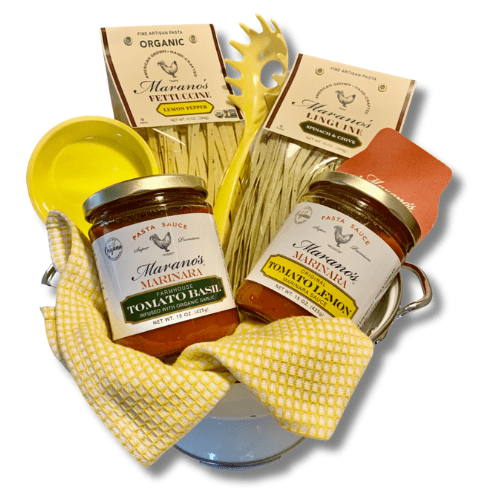 TONIGHT WE PASTA! Signature Gourmet 'Yellow' Gift Basket from Marano Foods, Premium Marinara Sauces, Artisan Pastas, Chef’s Quality Kitchen Favorites — Send an unforgettable Gift to Food Lovers