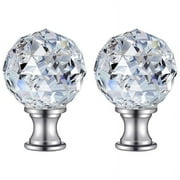 TONKBEEY 2Pcs Faceted Clear Crystal Glass Ball Finial Lamp Top Cap Base Threaded Diamond Lampshade Finials Topper Knob Decoration