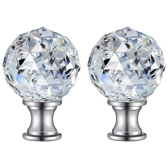 TONKBEEY 2Pcs Faceted Clear Crystal Glass Ball Finial Lamp Top Cap Base Threaded Diamond Lampshade Finials Topper Knob Decoration