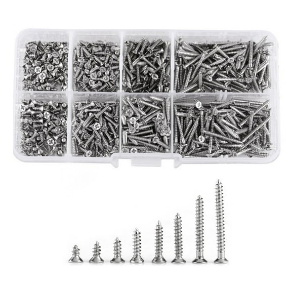 TONKBEEY 800Pcs M2 Wood Screw Set 304 Stainless Steel Phillips Flat Head Screws DIY