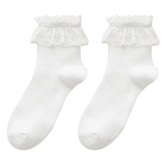 TONKBEEY Japanese Lolita Mesh Crew Socks Sweet Ruffled Lace Frilly Hollow Cotton Hosiery