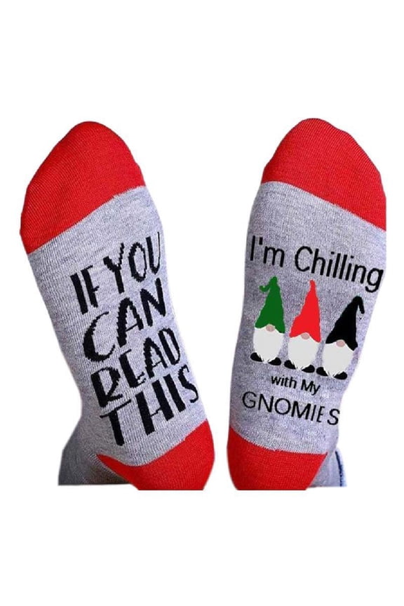 Men Women Christmas Funny Sayings Cotton Socks Novelty If You Can Read This I Am Chilling with My Gnomes Letters Holiday Stockings Hoisery