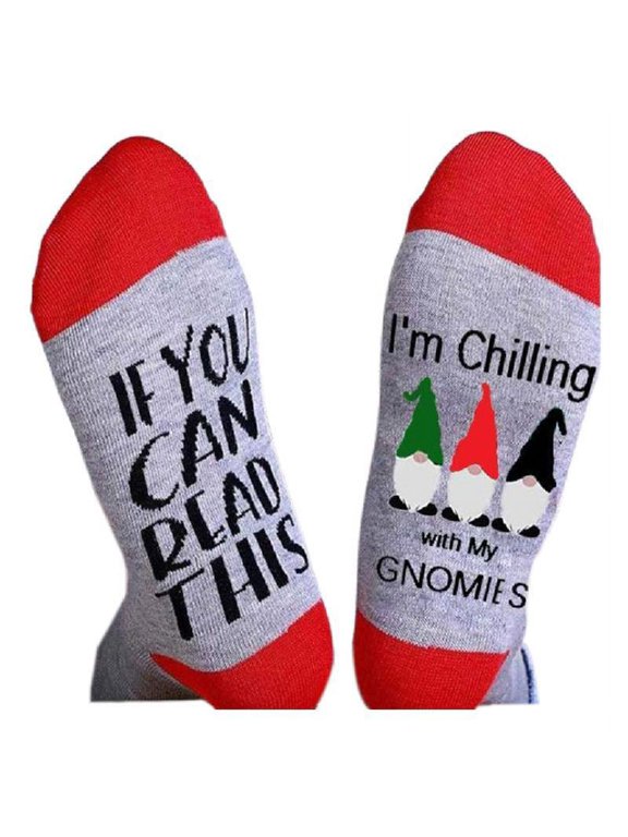Men Women Christmas Funny Sayings Cotton Socks Novelty If You Can Read This I Am Chilling with My Gnomes Letters Holiday Stockings Hoisery