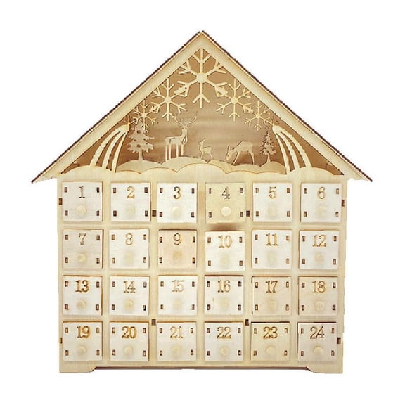 TONKBEEY Plywood Christmas Advent Calendar Holiday Decoration with Drawers and LED Lights Christmas Decoration Calendars for Home