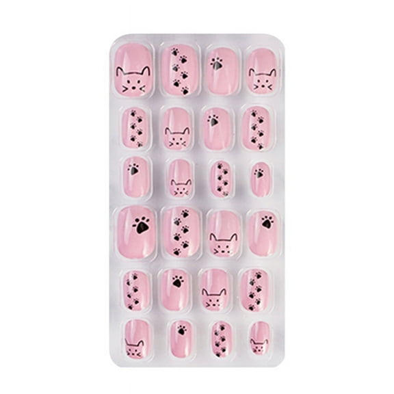 TONKBEEY Press On Nails Kids Pink Simple Pattern Fake Nails Nail Art False Nails Press On